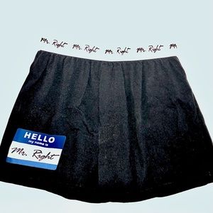 NWOT, Black Mr. Right Name Tag Boxer Shorts, Sz M